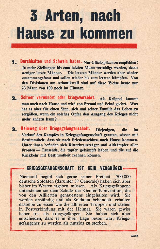 Psywar Leaflet Archive Zg 88 3 Arten Nach Hause Zu Kommen