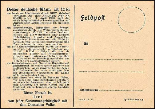 H.767 / Q.44, This German Man Is Free - Dr. Schieber Feldpost