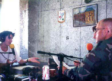 Camp Bedrock Task Force Commander LTC Burch is interviewed on Radio Zivinice. Informational radio was regularly used by PSYOP to keep the people of Bosnia updated. 