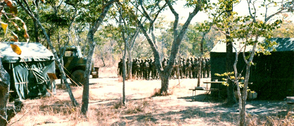 A Rhodesian African Rifles bush camp, 1977