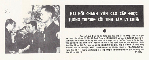 Vietnam War propaganda leaflet SP-2335, Two High Ranking Hoi Chanh Awarded Psywar Medals