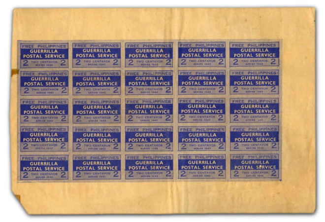 A complete sheet of the Philippine Guerilla Stamps 
