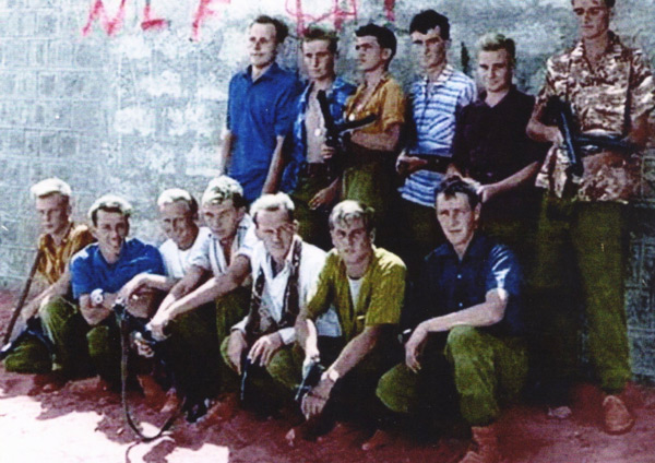 NFL graffiti behind a Somerset & Cornwell Light Infantry�reconnaissance platoon in 1966