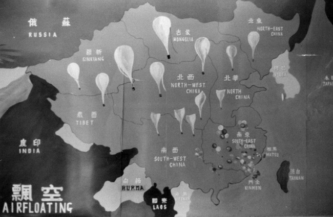 Map showing the potential range of leaflet-dropping balloons across the People's Republic of China if launched from the Kinmen Islands