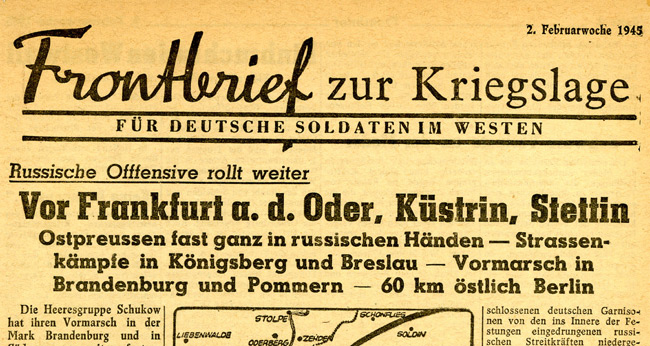 Leaflet-newspapers: Fig. 20. Frontbrief was mainly textual with the  occasional map or photo. It was certainly spread by artillery shell and  possibly by aeroplane.