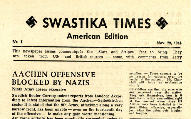 Leaflet-newspapers: Fig. 25. The content is a mixture of war and home news,  putting, as expected, the best pro-German spin on developments at the front and  choosing the more negative domestic news from America.