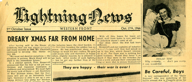 Leaflet-newspapers: Fig. 27. This newspaper had a more light-hearted tone  than other German newspapers, with a varied layout and an appealing&nbsp; cocktail of news, photos, and cartoons. But,  inevitably, the news reports, military and home front, had an anti-Allies  slant.