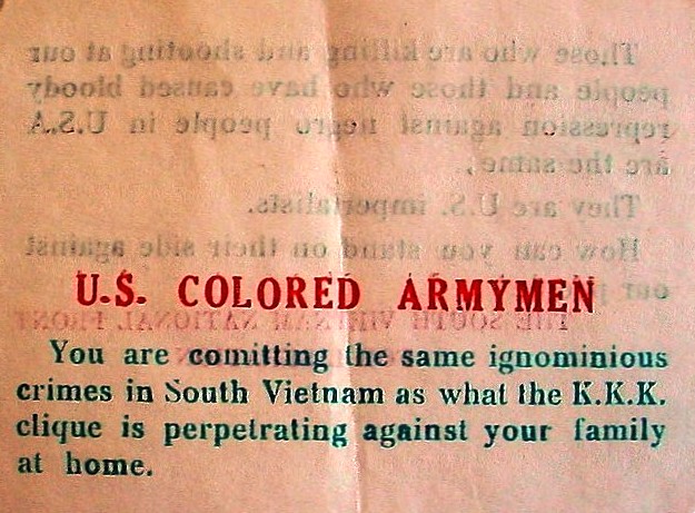 U.S. Colored Armymen - Vietnam propaganda leaflet U.S. Colored Armymen - Vietnam propaganda leaflet
