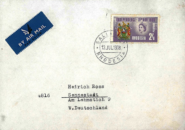 Rhodesia: An Envelope Bearing the British Black Stamp that went through the Mail Rhodesia: An Envelope Bearing the British Black Stamp that went through the Mail