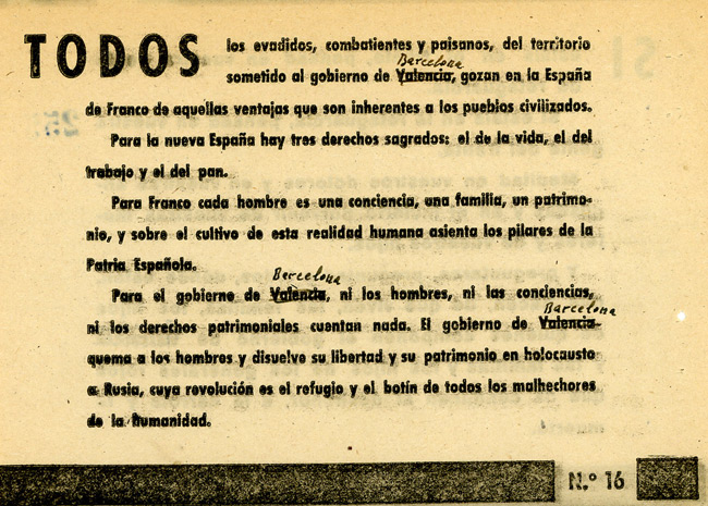 Spanish Civil War propaganda leaflet