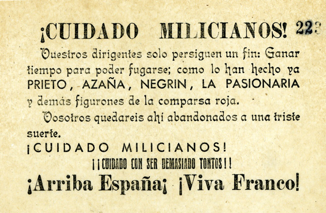 Spanish Civil War propaganda leaflet