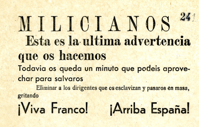 Spanish Civil War propaganda leaflet