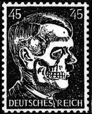 45-pfennig Hitler parody was depicted in the January 1945 United States 12th Army Group propaganda newspaper Frontpost