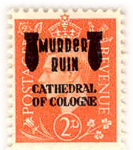 Forged postage stamp 2d Murder Ruin overprint