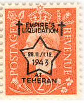 Forged postage stamp 2d Empire's Liquidation at Teheran overprint