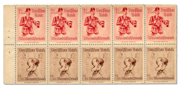 A pane of Winterhilfe stamps