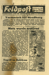 Random PSYOP leaflet - Field Post, Fifth Edition, 29 Nov 1944 - Advancing on Strassburg