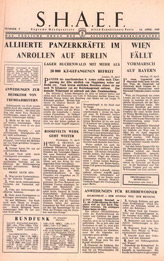 Random PSYOP leaflet - S.H.A.E.F. Newspaper, No. 5, 14 April 1945 - U.S. ARMOUR ROLLING TOWARD BERLIN