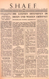 Random PSYOP leaflet - S.H.A.E.F. Newspaper, No. 9, 18 April 1945 - FINAL DRIVES FOR BERLIN FROM BOTH EAST AND WEST
