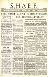 Random PSYOP leaflet - S.H.A.E.F. Newspaper, No. 13, 23 April 1945 - RED ARMY NEARING CENTRE OF BERLIN IN FURIOUS BATTLE