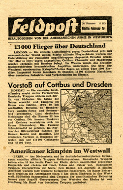 No Code, Feldpost, Nummer 20, F�nfte Februar Nr. 1945 - 13 000 Flieger �ber Deutschland