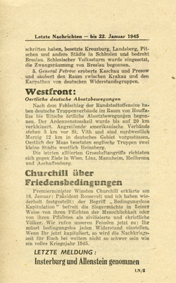LN/3, Letzte Nachrichten bis zum 22. Januar 1945 - Die Russen tief in Ostpreussen und Schlesien