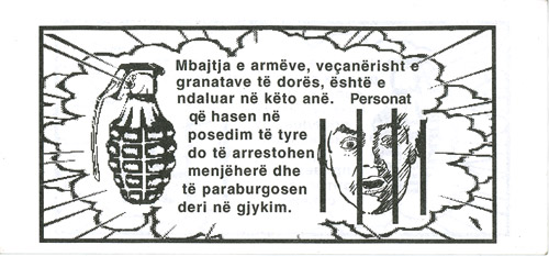 British leaflet, "Mbajtja e arm&euml;ve, ve&ccedil;an&euml;risht e granatave t&euml; dor&euml;s&hellip;" 