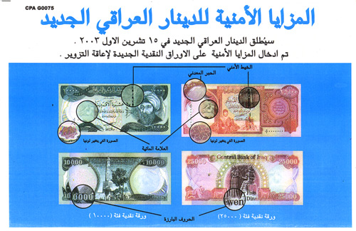 CPA G0075, NEW IRAQI CURRENCY SECURITY FEATURES