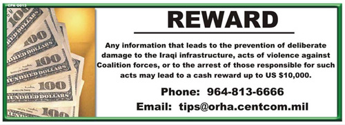 CPA O013, REWARD. Any information that leads to the prevention of deliberate damage�