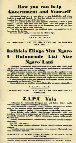 How you can help Government and Yourself Rhodesian propaganda leaflet