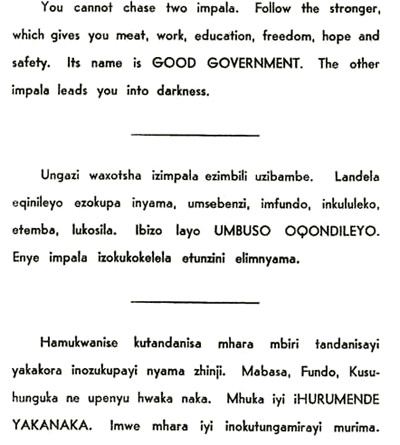 You cannot chase two impala� Rhodesian propaganda leaflet