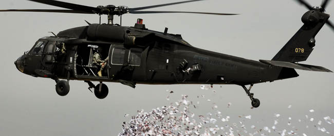 Iraq: Leaflet drop from helicopter.