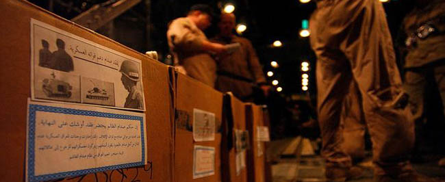 Iraq: boxes of PSYOP leaflets ready for dropping.